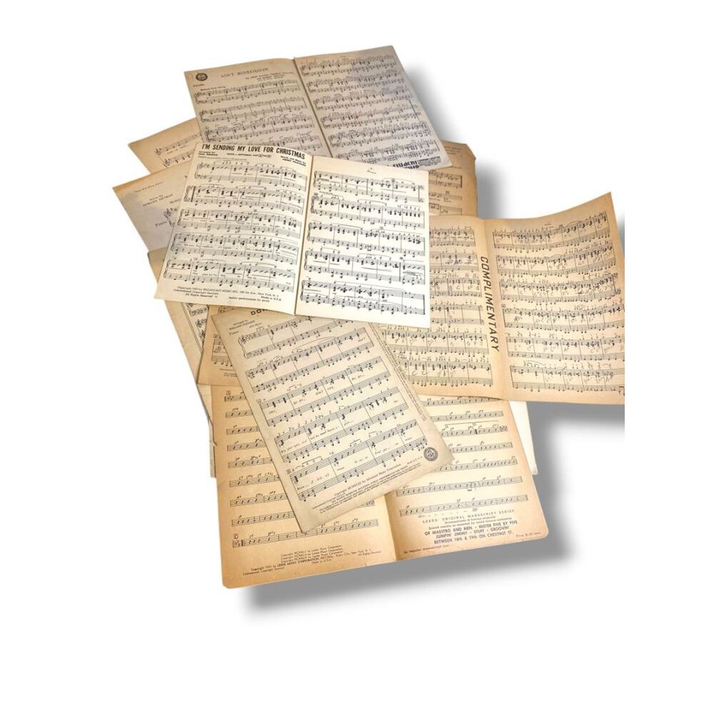 Vintage Lot of 16 Pieces of Scrap Sheet Music Junk Journal Assorted